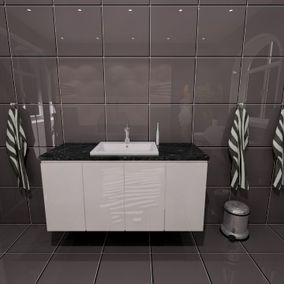Kylpyhuone on sisustettu Jarihansa Oy Ltd:n kalusteilla