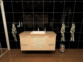 Jarihansa Oy Ltd:n valmistama kylpyhuoneen kaappi ja lavuaari